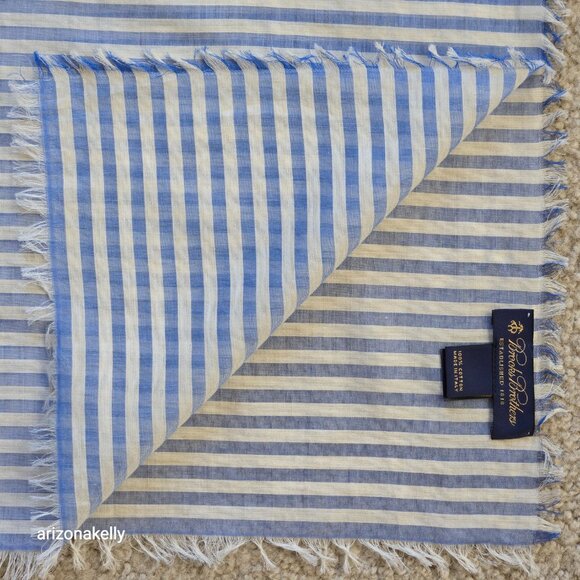 Brooks Brothers Lightweight Cotton Scarf Blue White Stripes - Picture 7 of 9